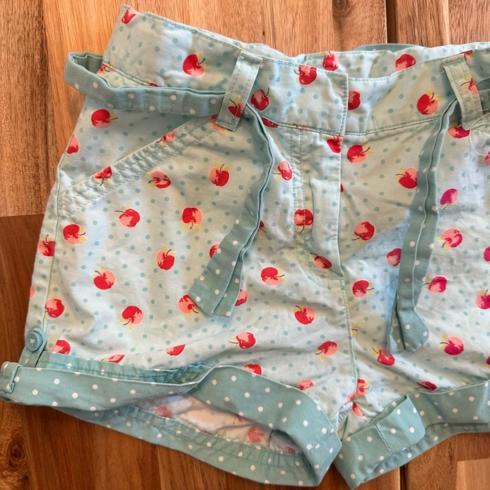 Gymboree Girls Light Blue Apple Polka Dot Cotton Shorts Size‎ 7 Adjustable Waist